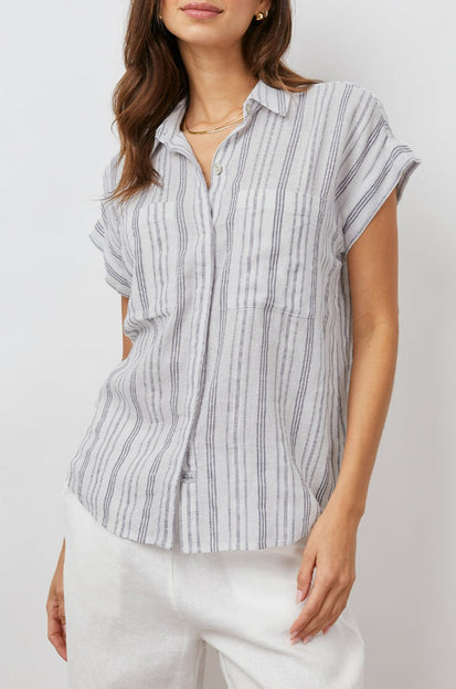 CITO CAPE MAY STRIPE SHORT SLEEVE BUTTON DOWN- FRONT UNTUCKED