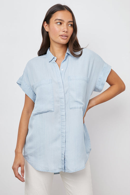 CITO LIGHT VINTAGE BUTTON DOWN SHORT SLEEVE SHIRT- FRONT UNTUCKED
