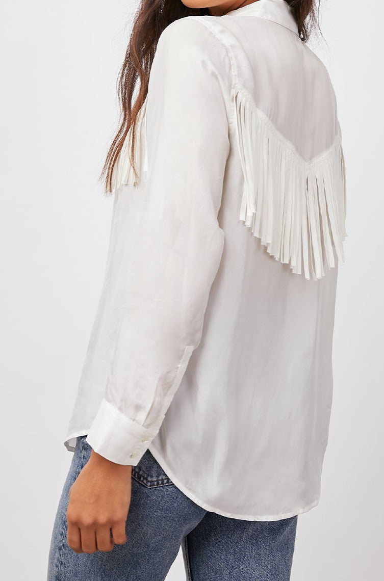 Dallas Ivory Long Sleeve Fringe Button Down - side angle