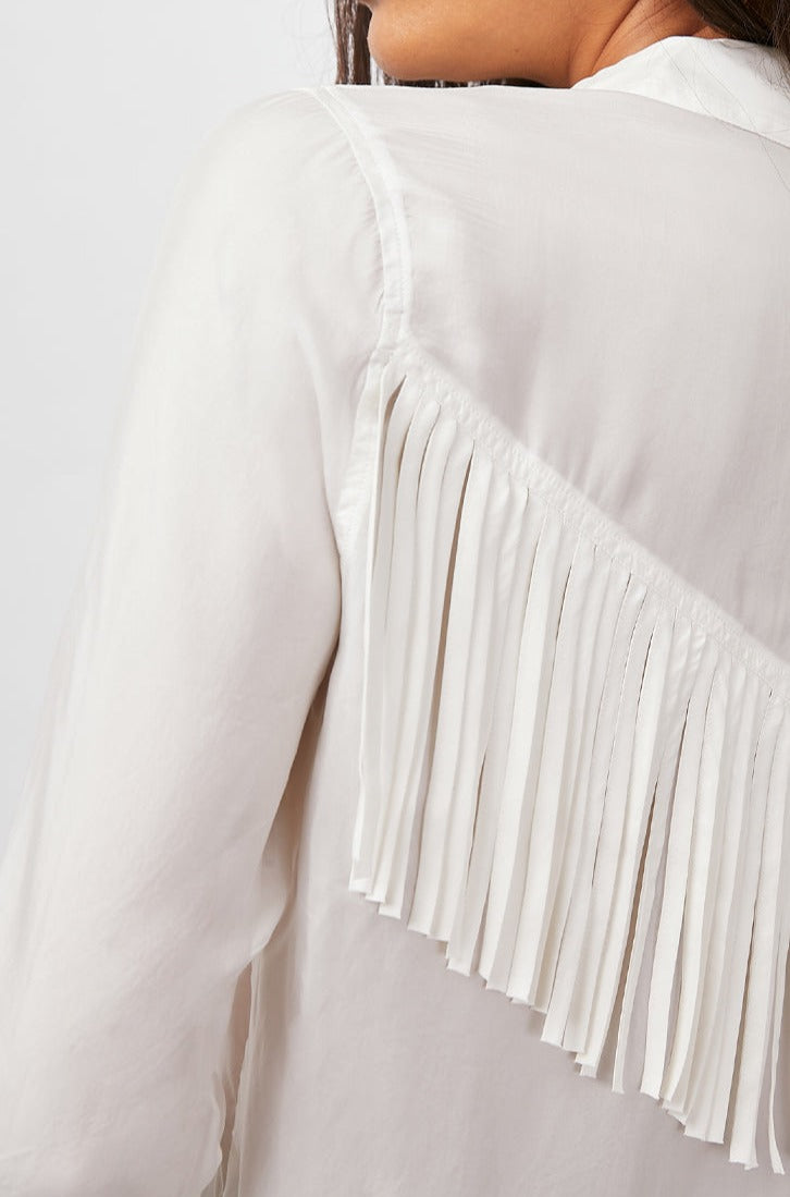 Dallas Ivory Long Sleeve Fringe Button Down - back detail
