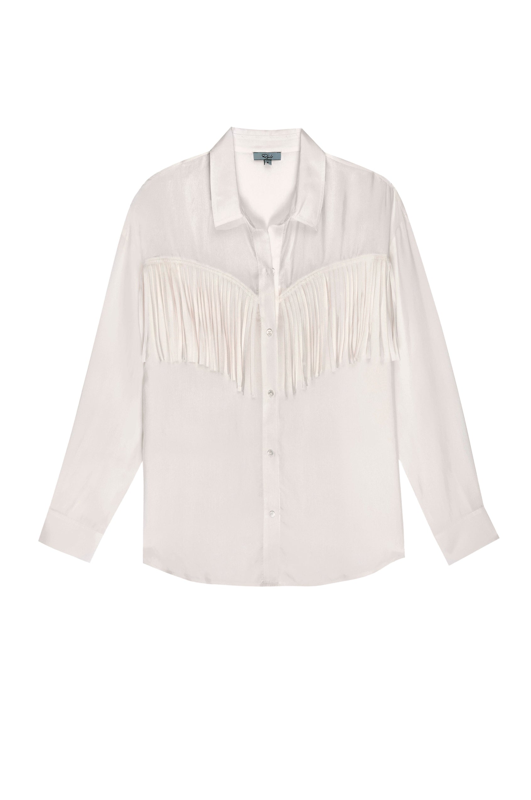 Dallas Ivory Long Sleeve Fringe Button Down - flat