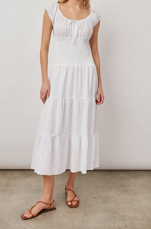 DARIA WHITE SHADOW STRIPE DRESS-FULL FRONT BODY