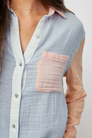 ELLIS BERMUDA COLOR BLOCK LONG SLEEVE BUTTON -DETAIL