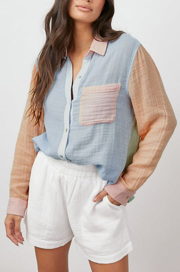 ELLIS BERMUDA COLOR BLOCK LONG SLEEVE BUTTON -FRONT TUCKED IN