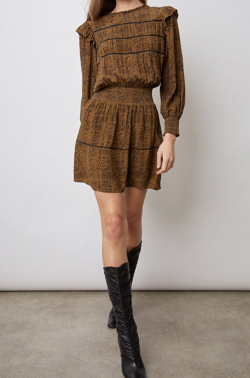FAREN SEPIA PYTHON DRESS-FULL FRONT BODY IN MOTION