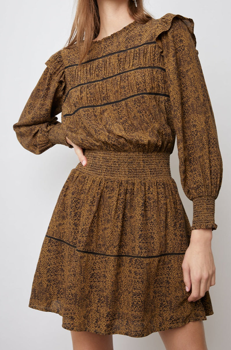 FAREN SEPIA PYTHON DRESS-FRONT IN MOTION