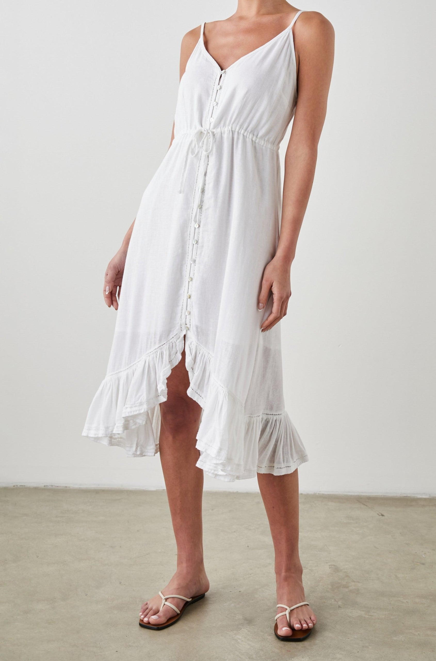 FRIDA DRESS WHITE - FULL FRONT BODY IN MOTION
