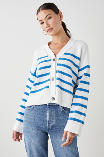 GENEVA CARDIGAN WHITE AZURE - FRONT