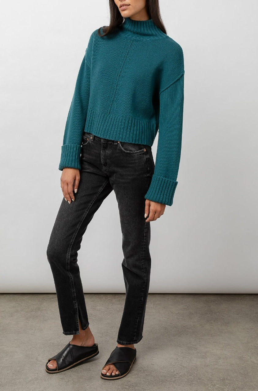 Halle Evergreen Mock Sweater- full front body