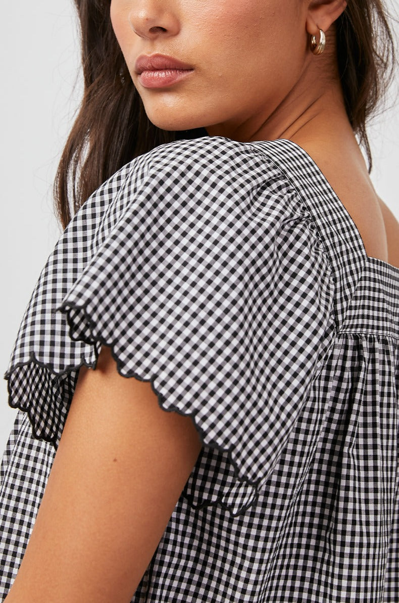 HARLEY BLACK MINI GINGHAM BLOUSE-SIDE DETAIL