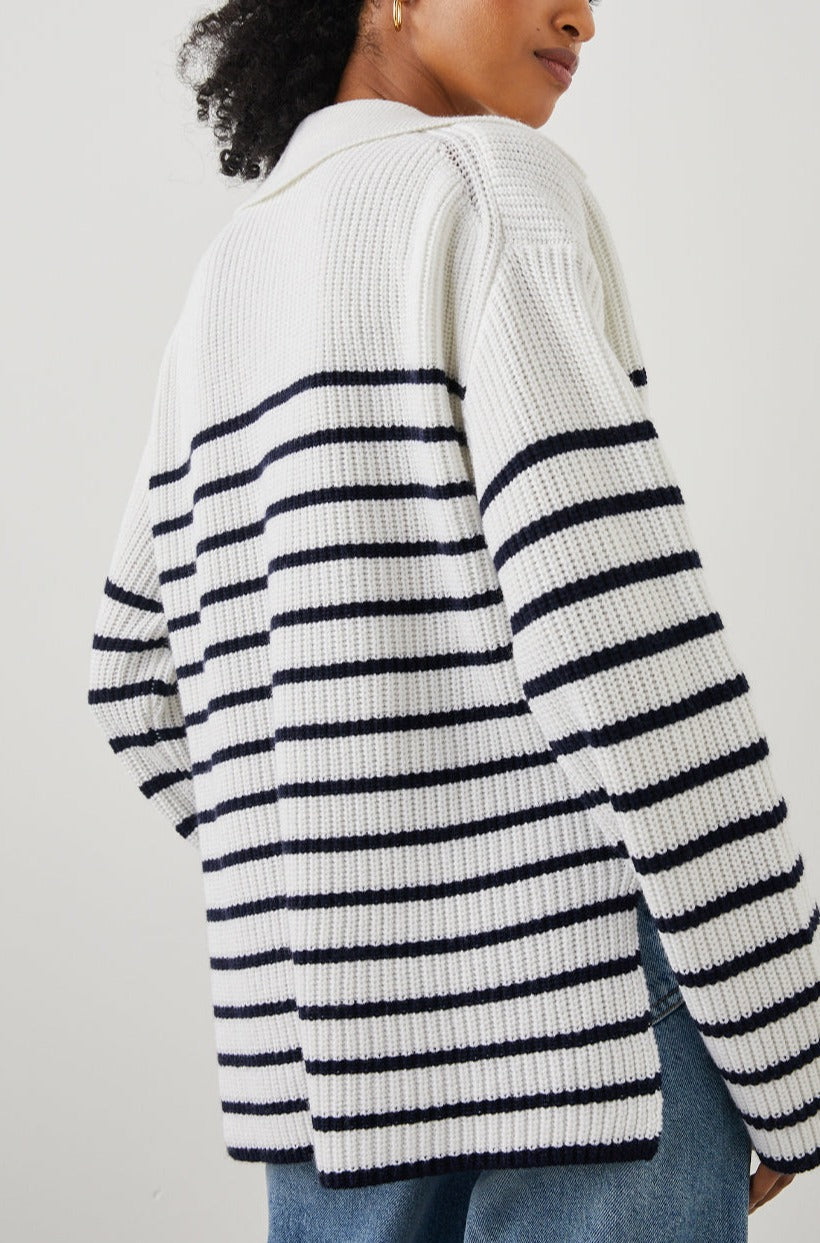 HARRIS SWEATER WHITE NAVY STRIPE -BACK