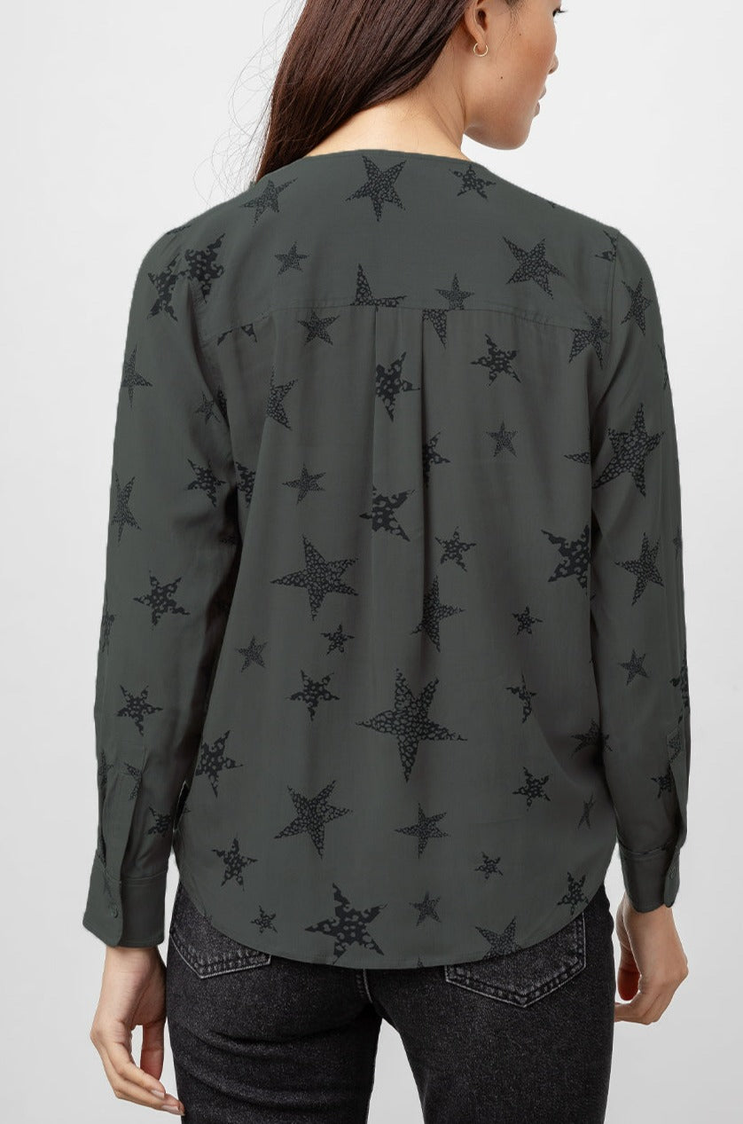 Hillary Charcoal Cheetah Stars Long Sleeve Button Down - back