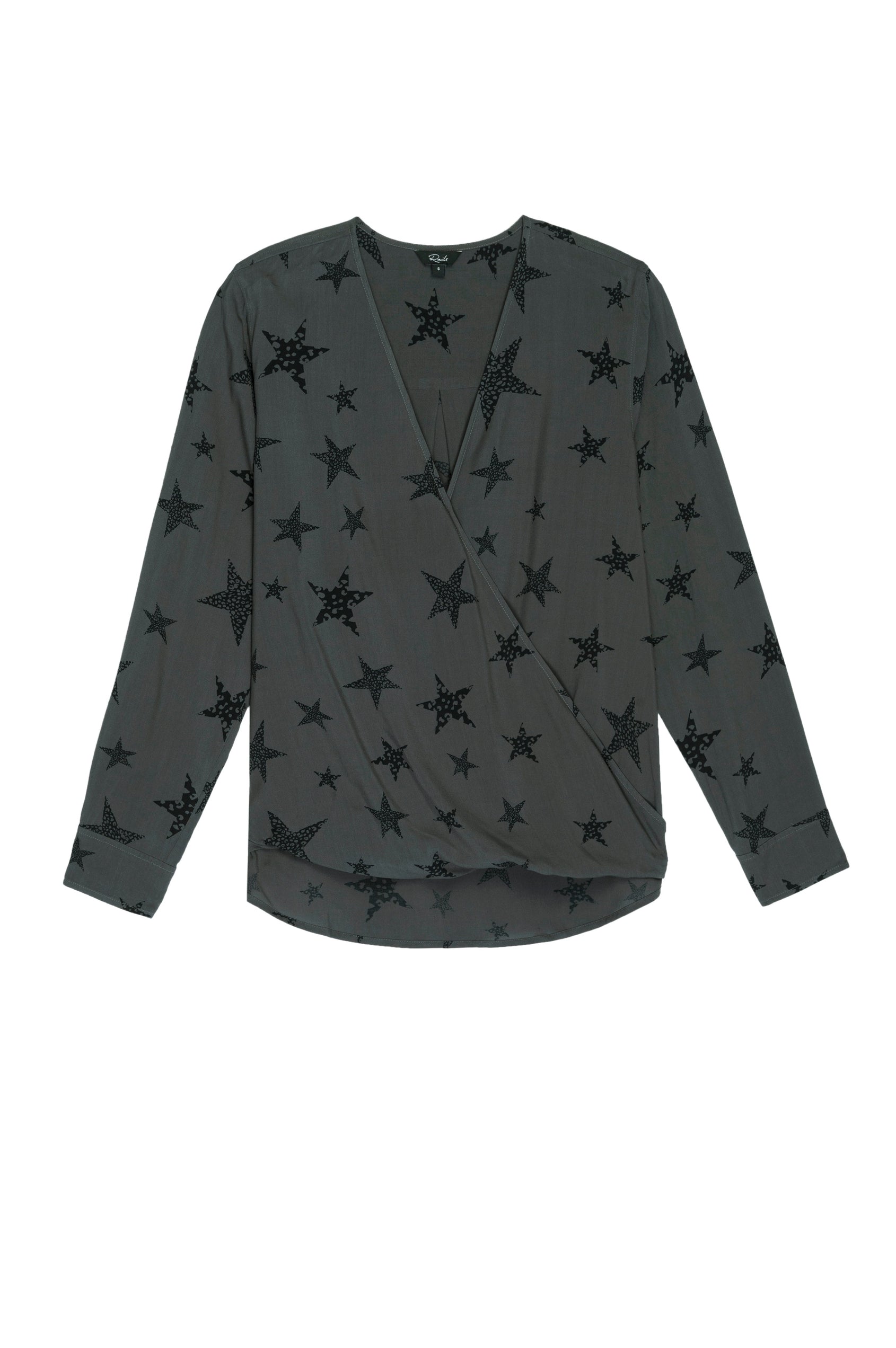 Hillary Charcoal Cheetah Stars Long Sleeve Button Down - flat