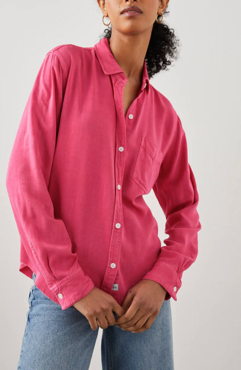 INGRID HIBISCUS RAW HEM SHIRT - FRONT HALF BODY