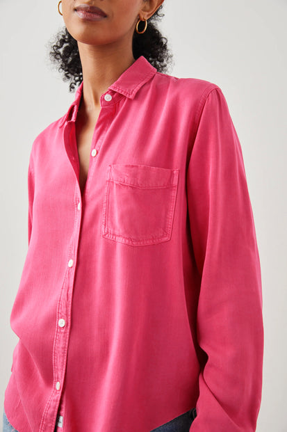 INGRID HIBISCUS RAW HEM SHIRT - DETAIL