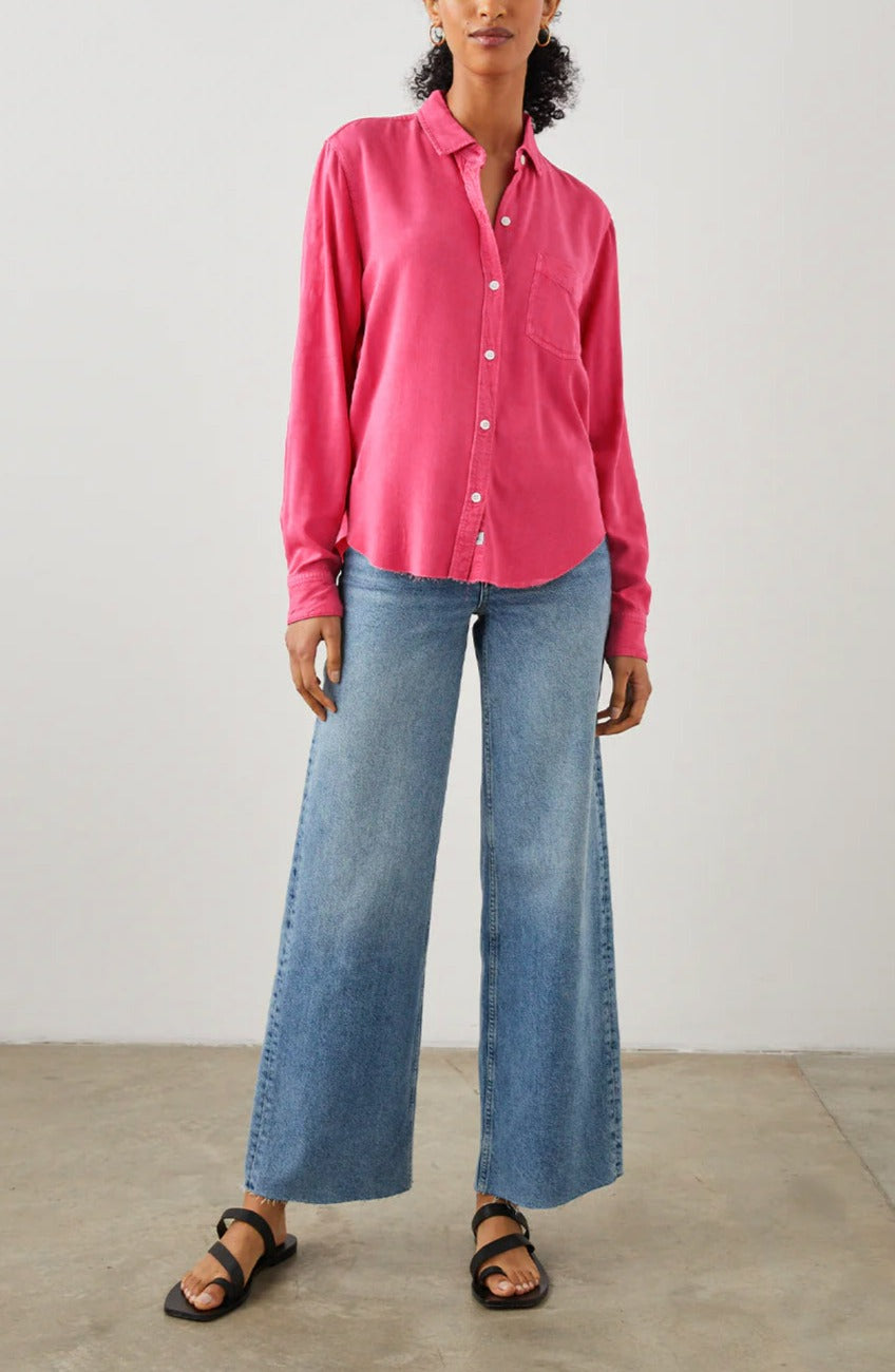 INGRID HIBISCUS RAW HEM SHIRT - FRONT FULL BODY