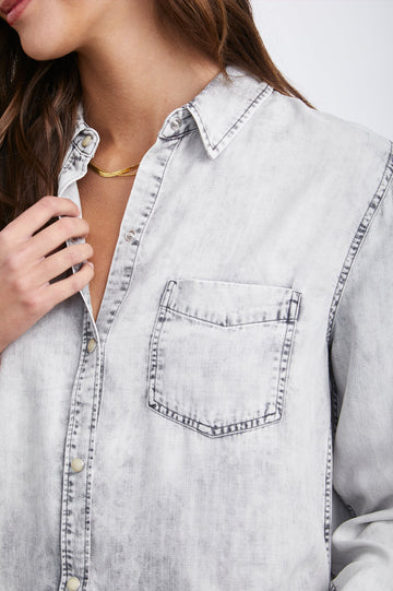 INGRID CHARCOAL CLOUD WASH BUTTON DOWN SHIRT-DETAIL