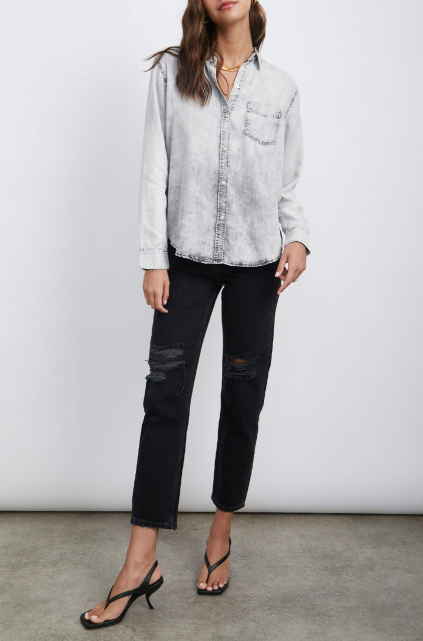 INGRID CHARCOAL CLOUD WASH BUTTON DOWN SHIRT-FULL FRONT BODY