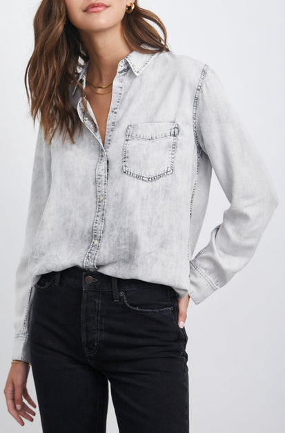 INGRID CHARCOAL CLOUD WASH BUTTON DOWN SHIRT- FRONT