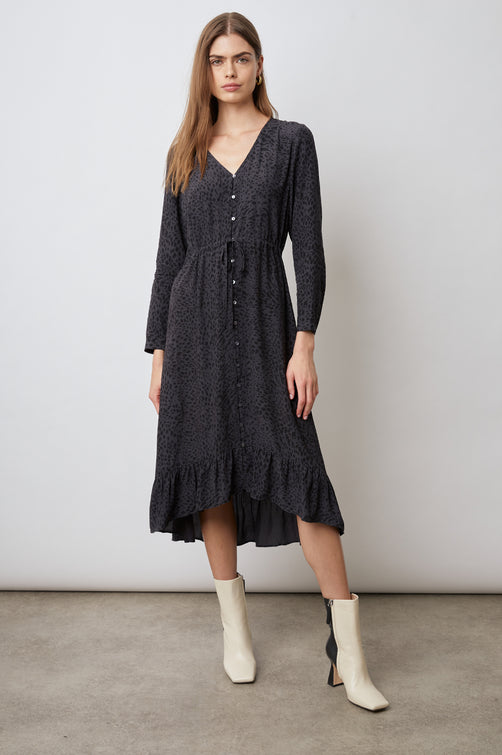 JADE SPOTTED SLATE DRESS- FRONT