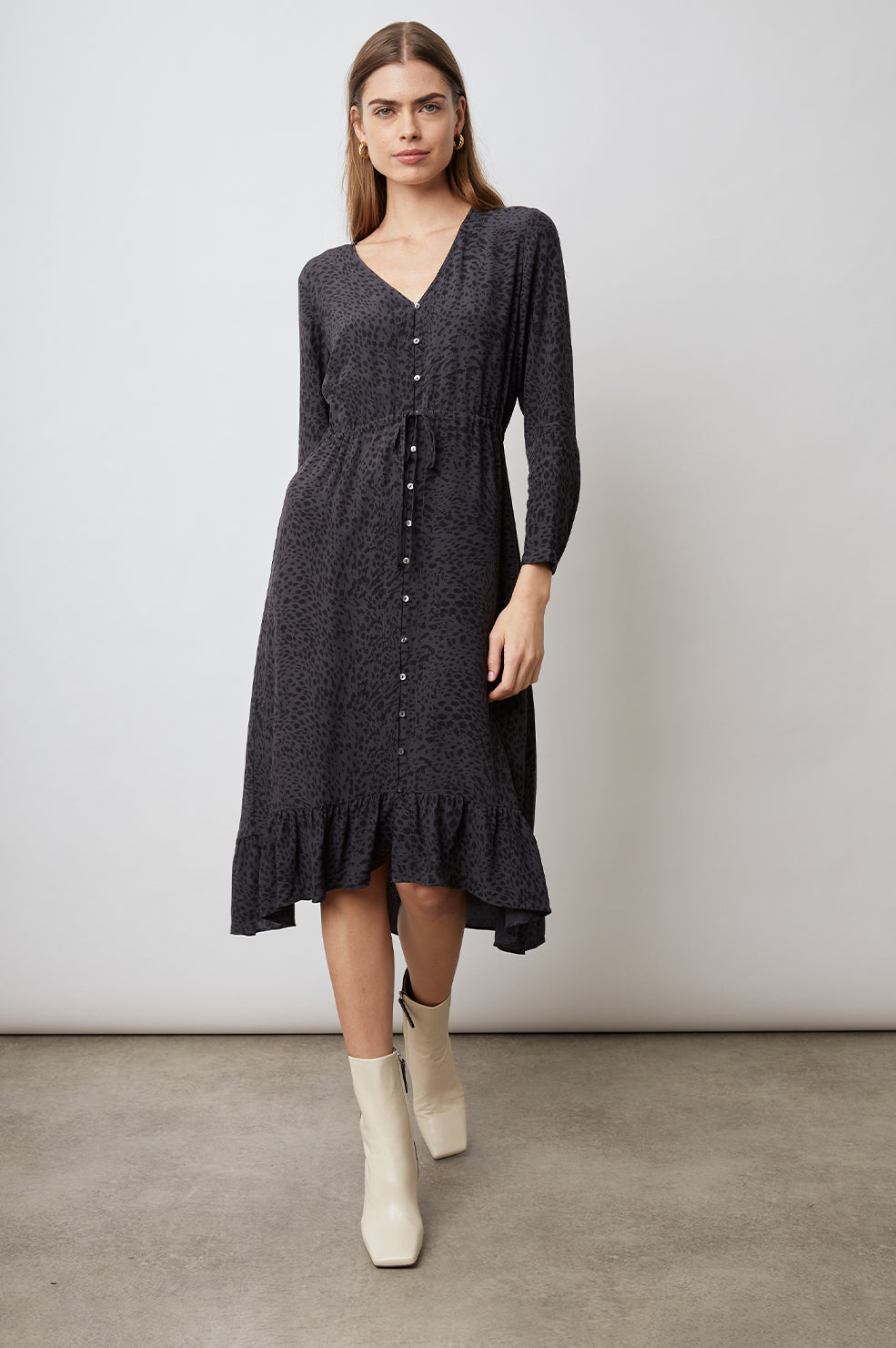 JADE SPOTTED SLATE DRESS- FULL FRONT BODY