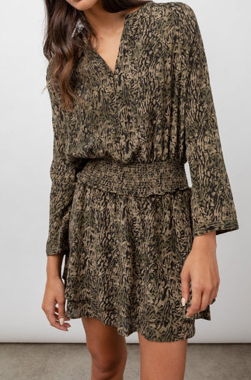 Jasmine Olive Static Dress- front in motion