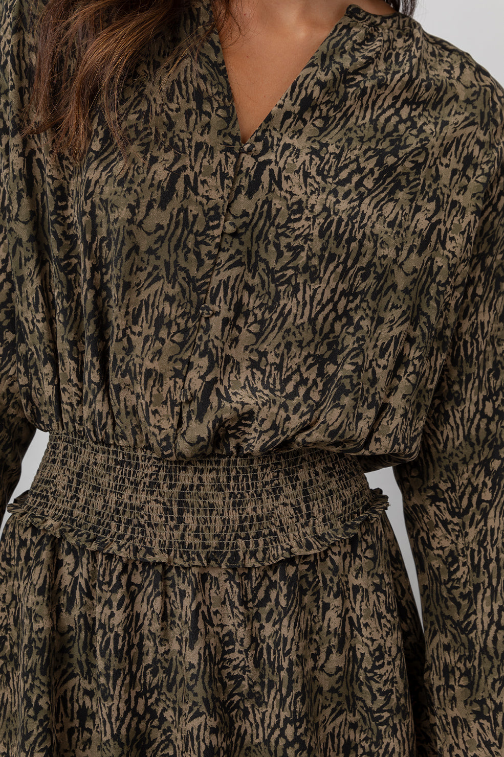 Jasmine Olive Static Dress- detail