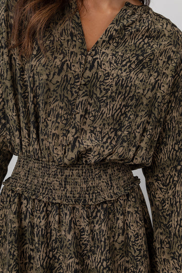 Jasmine Olive Static Dress- detail