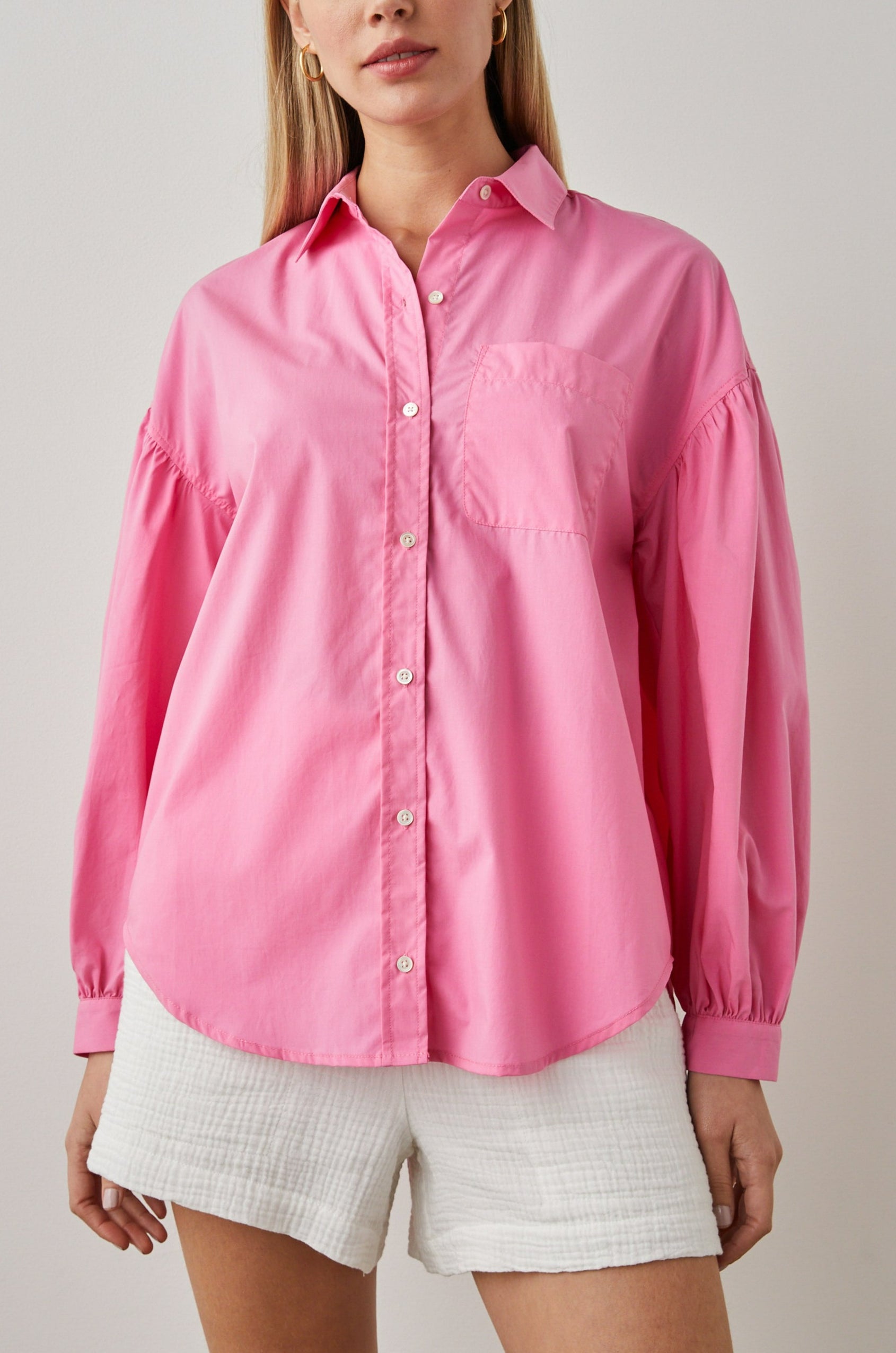 JANAE SHIRT HOT PINK - FRONT UNTUCKED