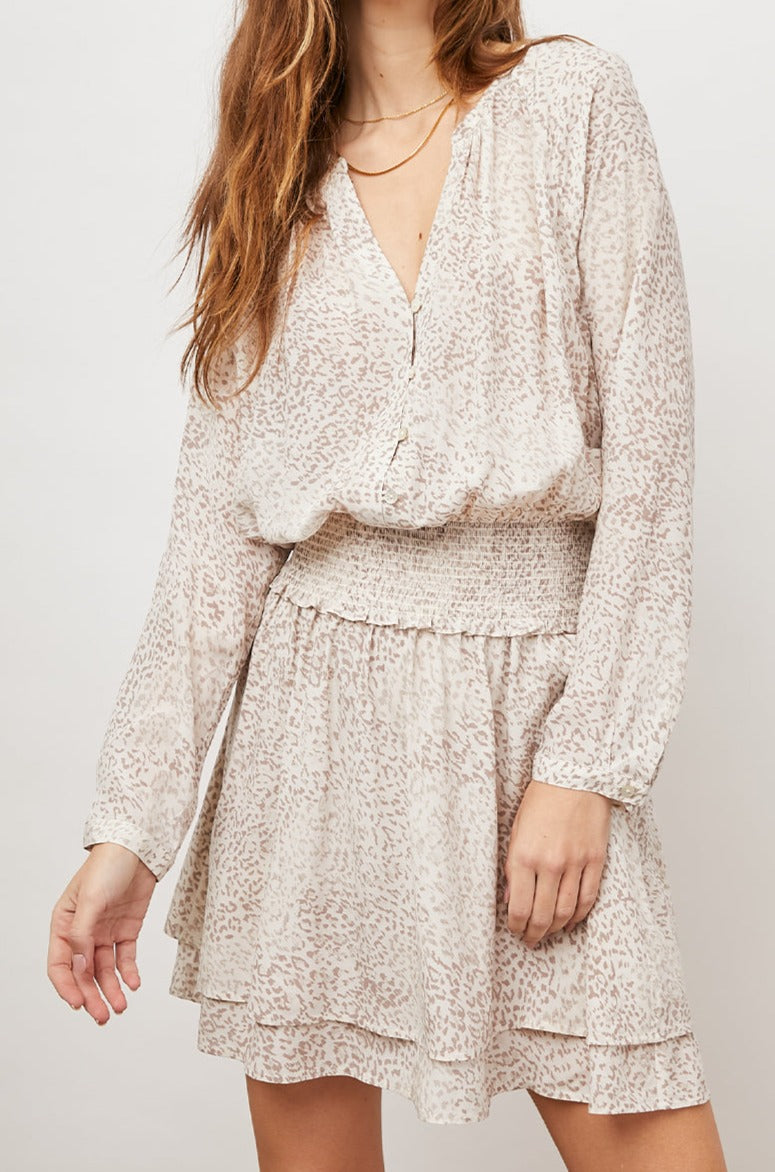 JASMINE TAN WATER COLOR LEOPARD DRESS- FRONT