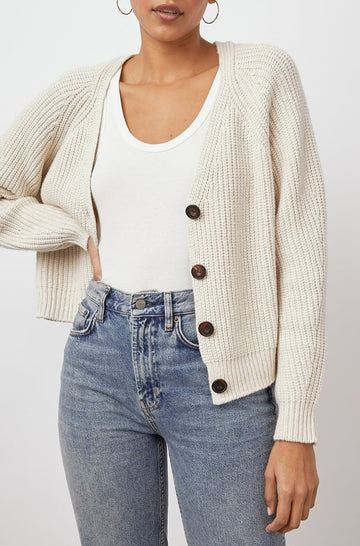 Josie Heather Taupe Cardigan - front unbuttoned