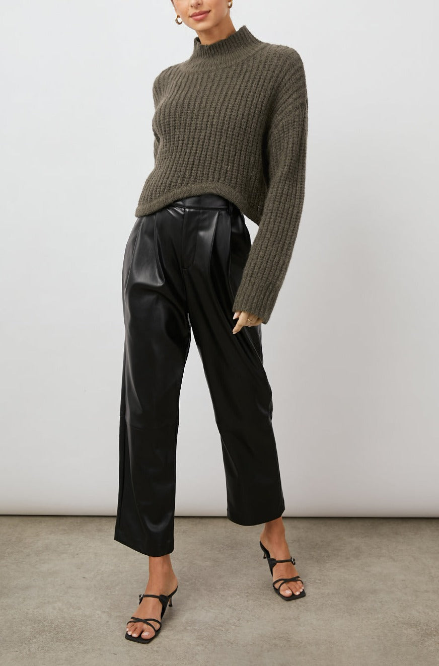 DELSEY OLIVE SWEATER- FULL FRONT BODY IN MOTION