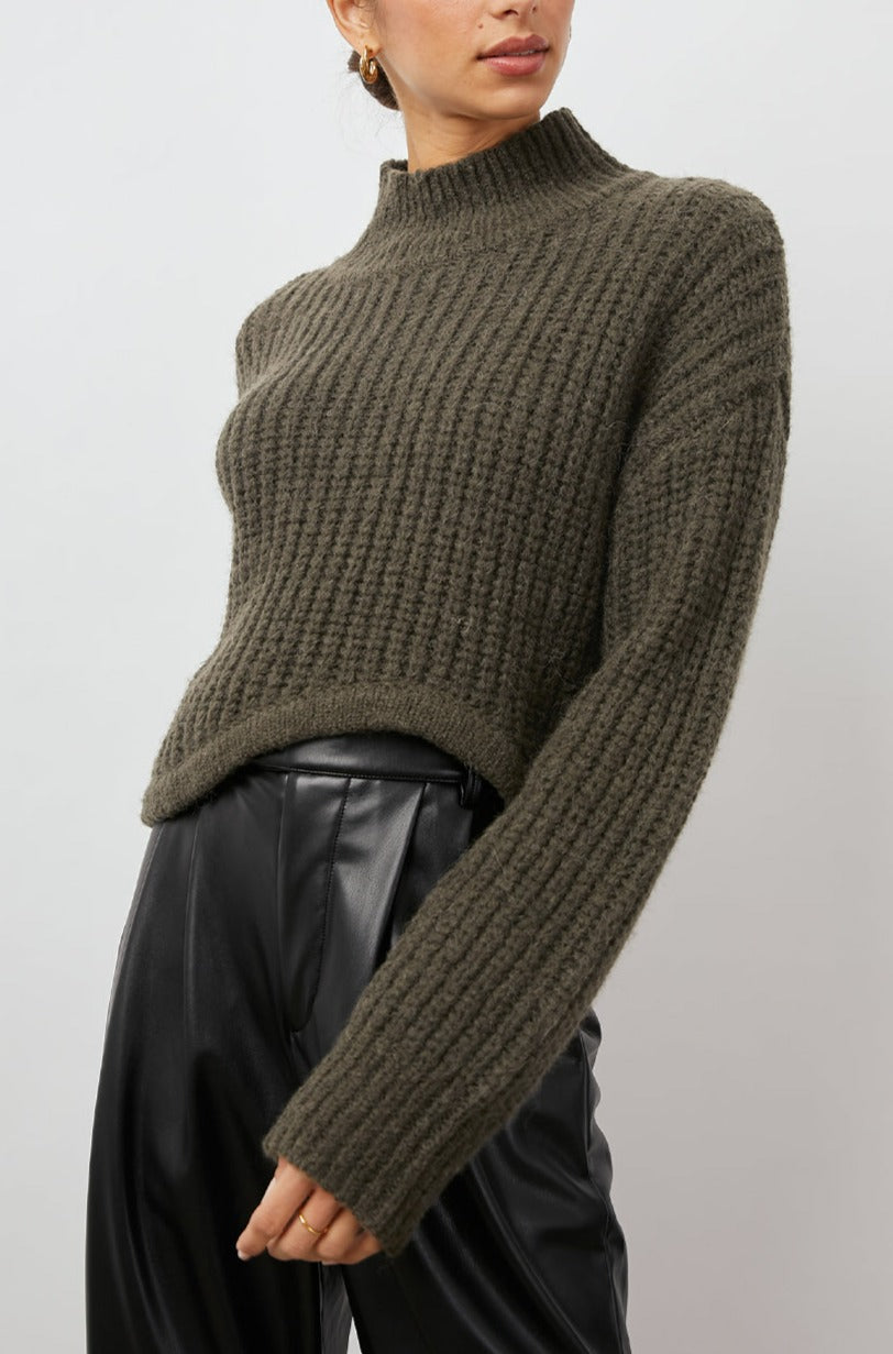 DELSEY OLIVE SWEATER- FRONT ANGLE