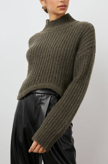 DELSEY OLIVE SWEATER- FRONT ANGLE
