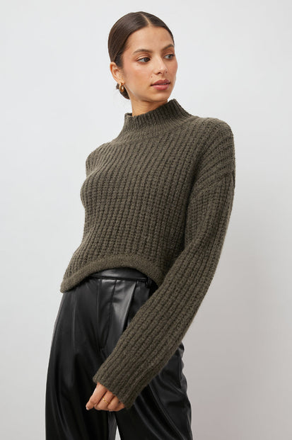 DELSEY OLIVE SWEATER- FRONT ANGLE