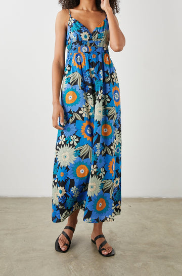 JUSTINE DRESS AZUL WILD FLOWER - FRONT FULL BODY