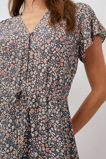 KIKI BLACK VINTAGE FLORAL DRESS-DETAIL