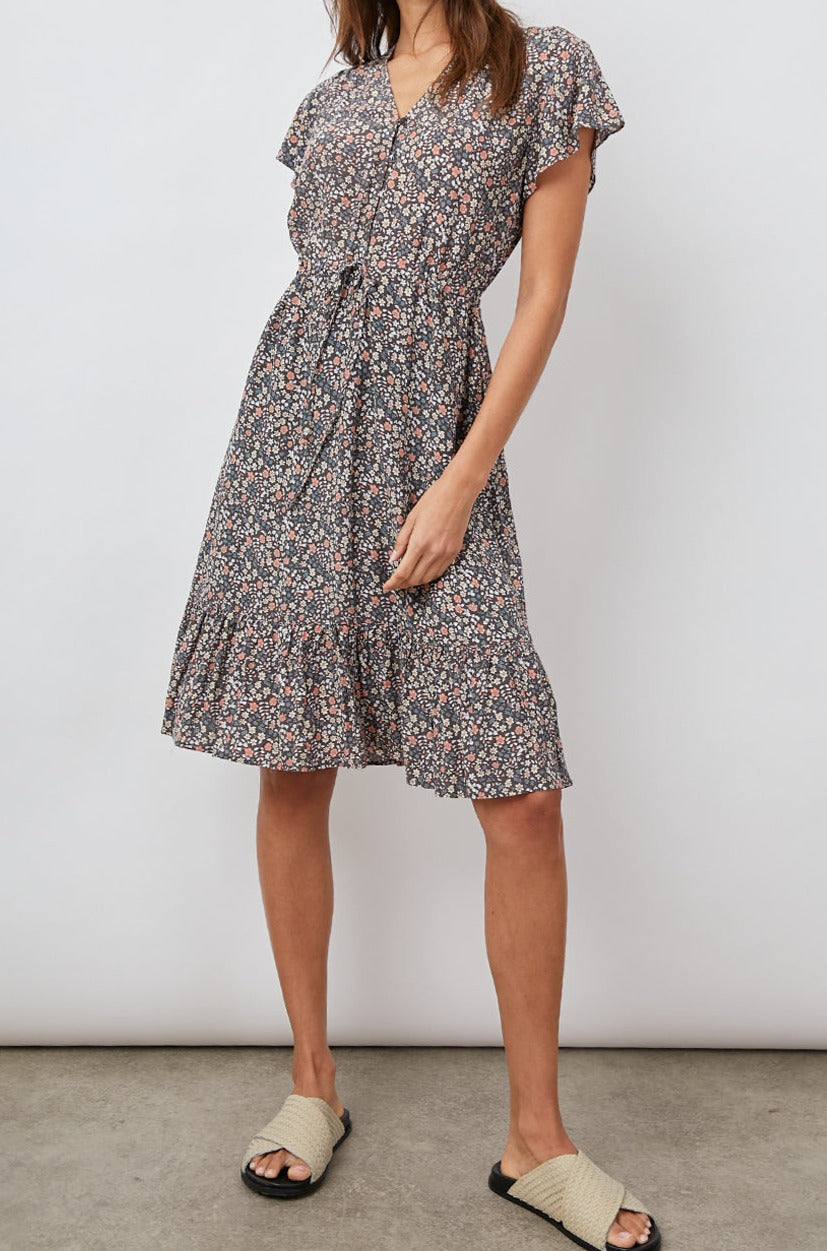 KIKI BLACK VINTAGE FLORAL DRESS-FULL FRONT BODY