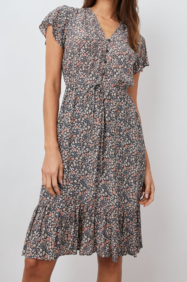 KIKI BLACK VINTAGE FLORAL DRESS- FRONT