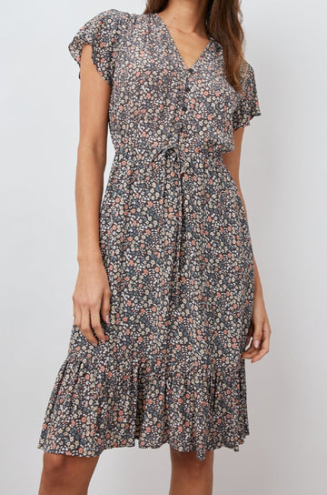 KIKI BLACK VINTAGE FLORAL DRESS- FRONT
