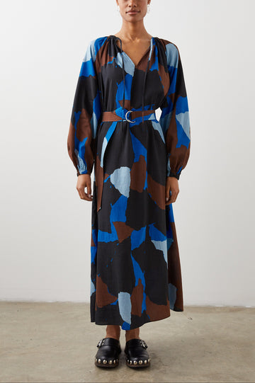 LEANNA DRESS BLUE MULTI COLOR BLOCK - FULL FRONT BODY