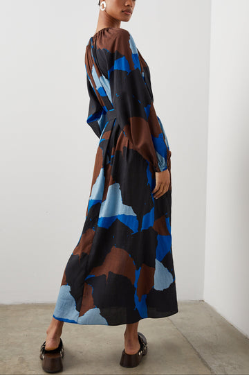 LEANNA DRESS BLUE MULTI COLOR BLOCK - BACK ANGLE