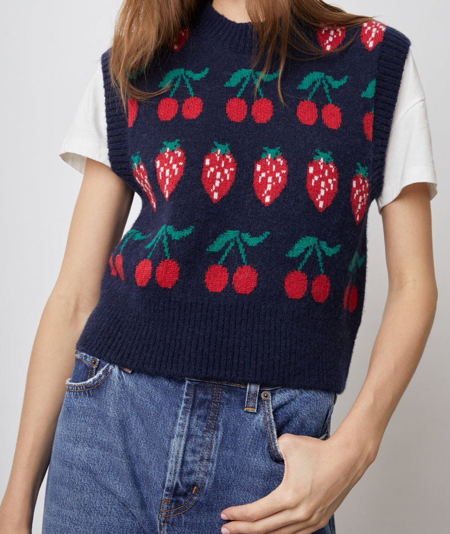 LIBBY NAVY FRUIT STRIPE VEST-FRONT