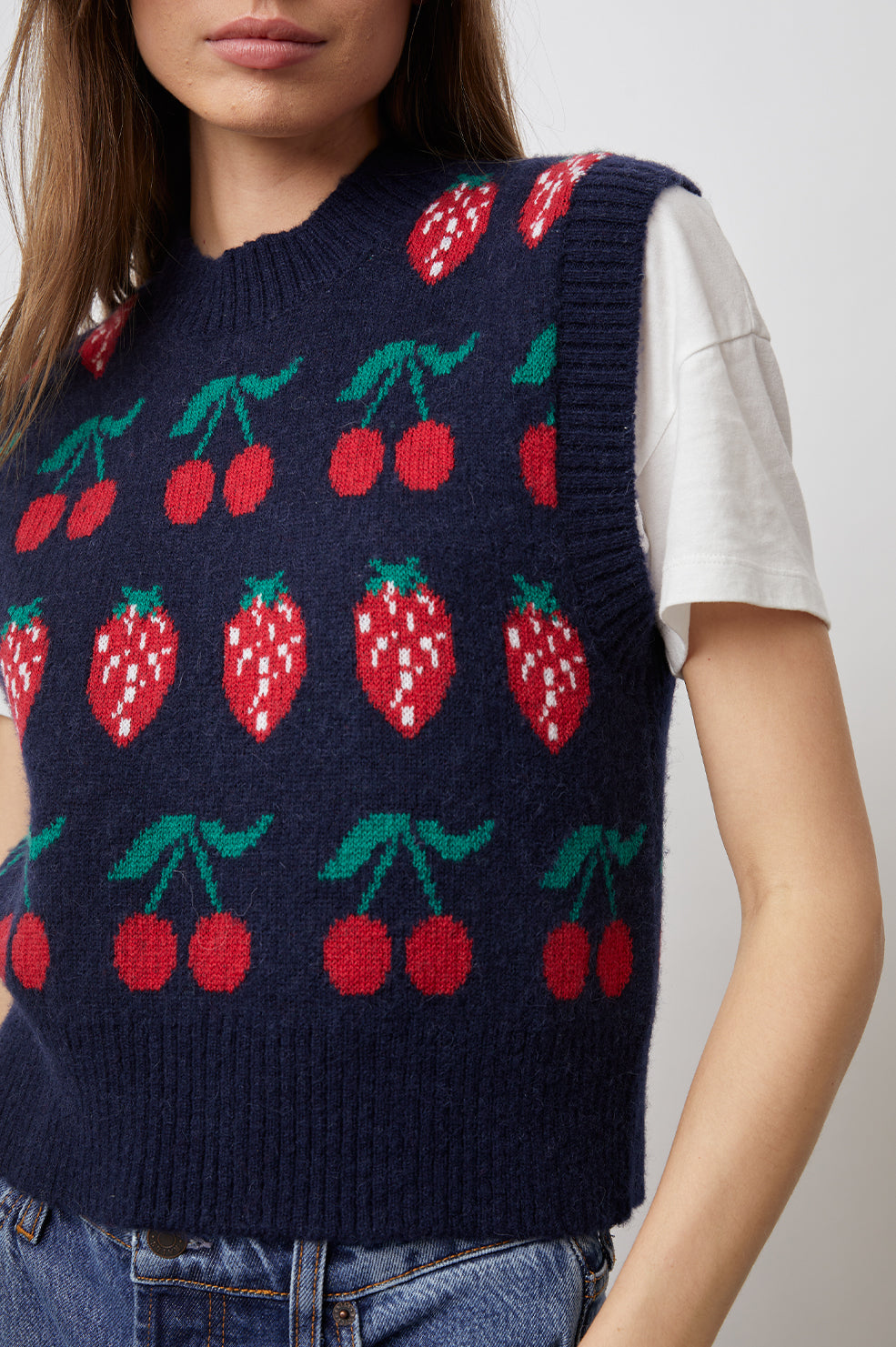 LIBBY NAVY FRUIT STRIPE VEST-DETAIL