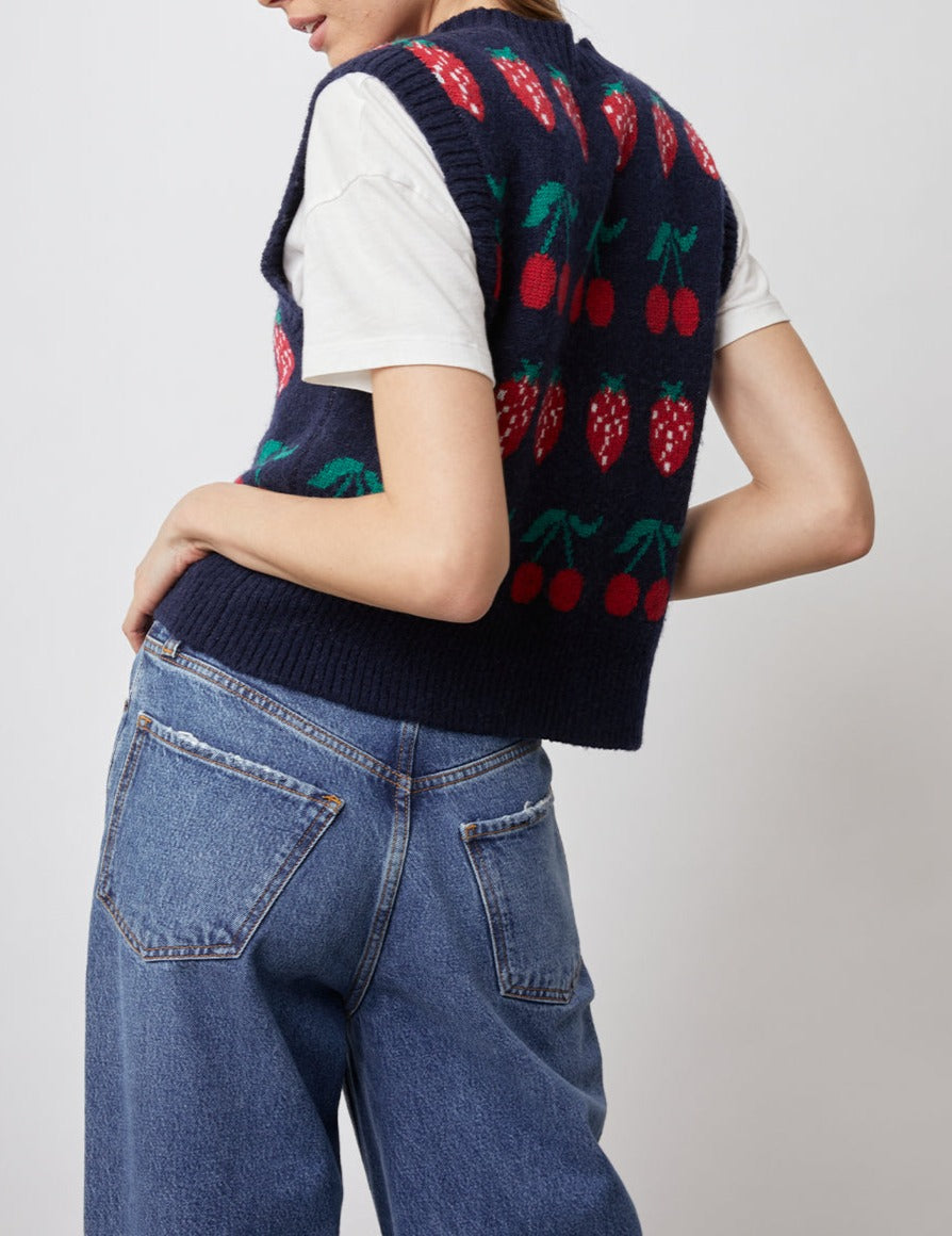 LIBBY NAVY FRUIT STRIPE VEST-BACK