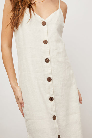 LIZZIE BISQUE BUTTON DOWN STRAPLESS DRESS-BUTTON DETAIL