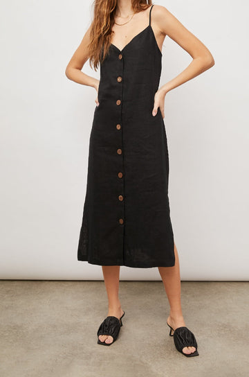 LIZZIE TRUE BACK BUTTON DOWN DRESS- FRONT FULL BODY HANDS ON HIPS