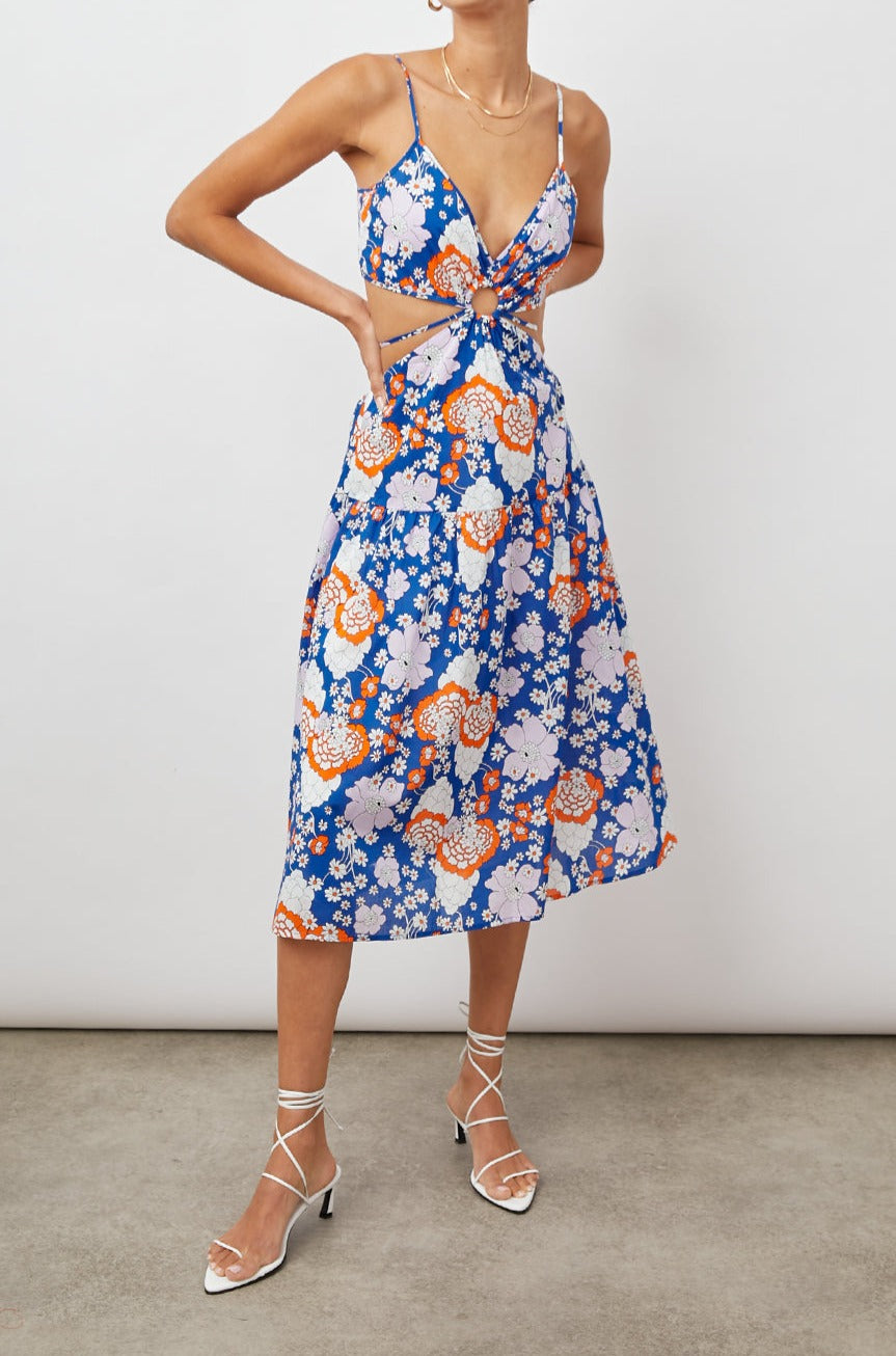 LOURDES COBALT FLORAL DRESS- FULL FRONT BODY