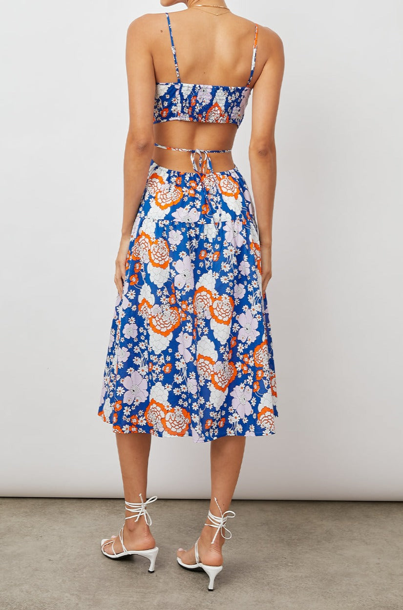 LOURDES COBALT FLORAL DRESS- FULL BACK BODY