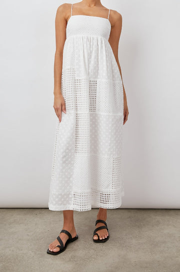 LUCILLE WHITE EYELET MIX DRESS- FRONT